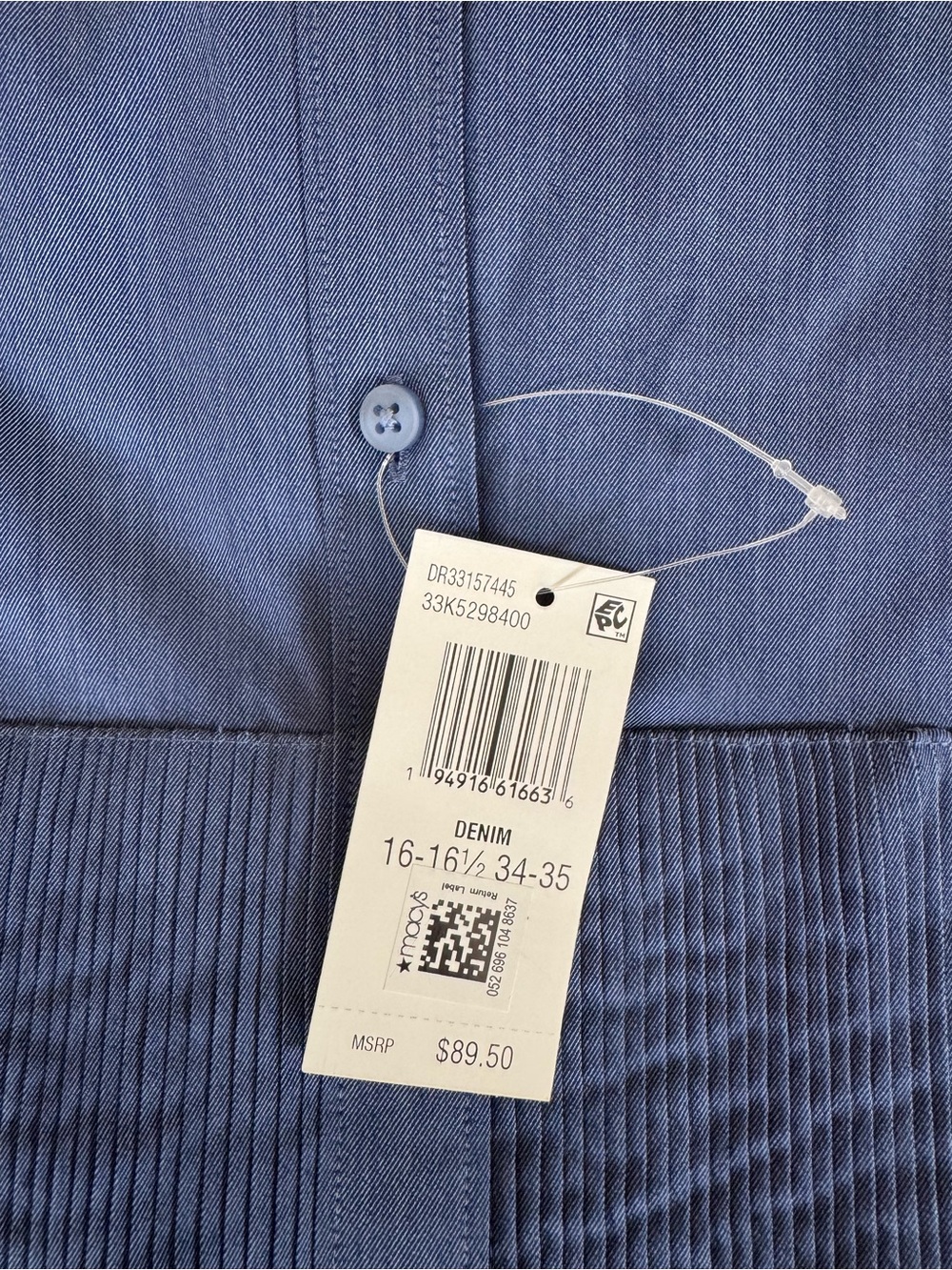 Calvin Klein Mens Blue Pleated Front Dress Shirt size L - Picture 5 of 5